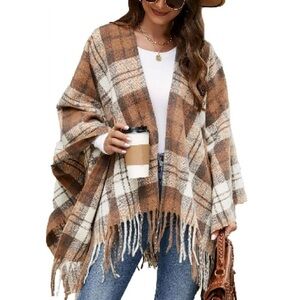 Plaid Fringe Poncho, winter poncho 
Winter cover-up